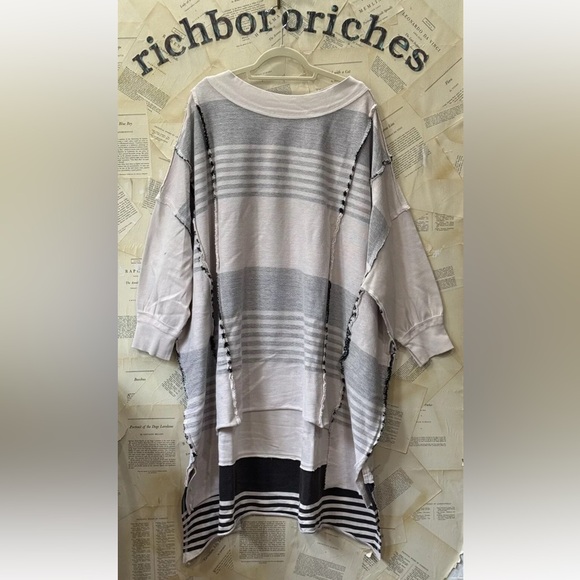 Free People Off The Shelf Maxi Top Sweatshirt Reversible Slits Mauve Chalk - Picture 5 of 7